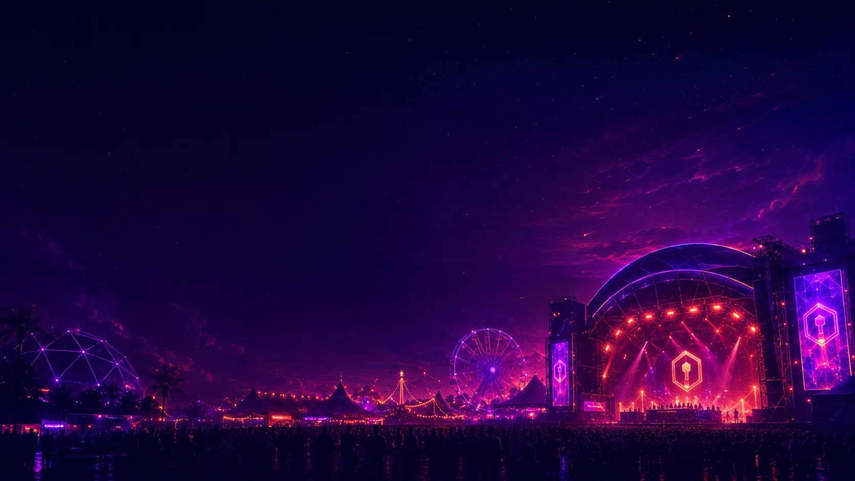 Night event stage and festival lights