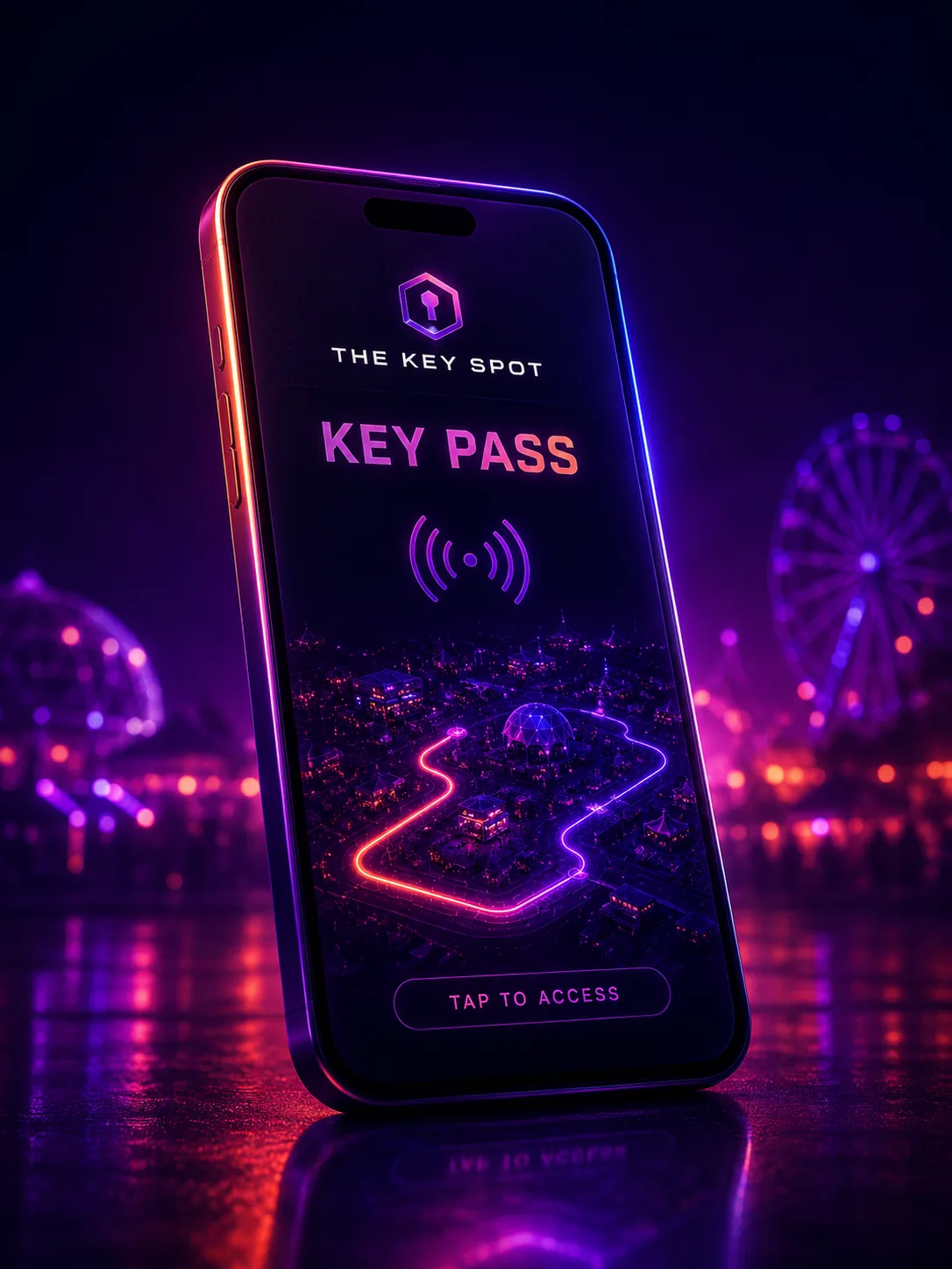 Key Pass phone card in neon event lighting